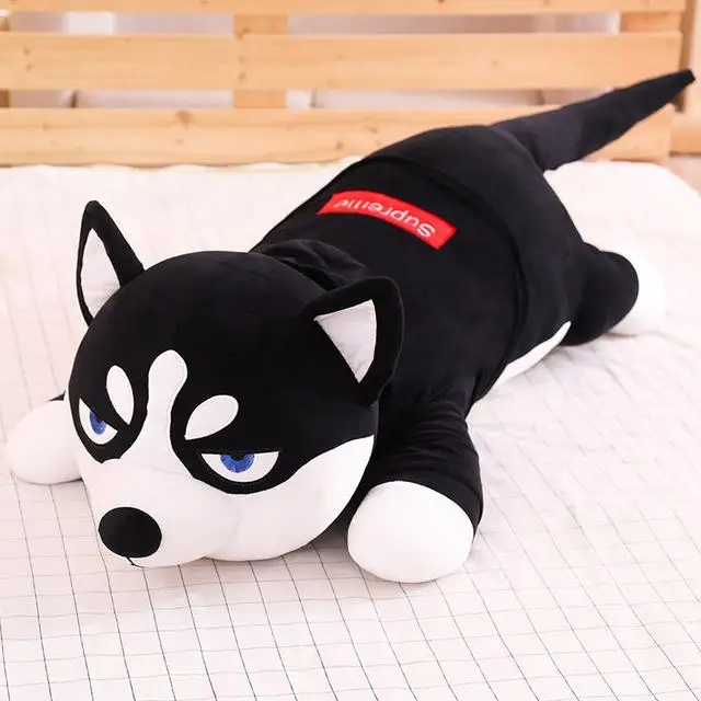 New Lovely Funny Dressed Husky Stuffed Doll Stripe Sweater Soft Husky Lying Plush Toy Grey/Black Dog Animals Kids Birthday Gift - Цвет: 6