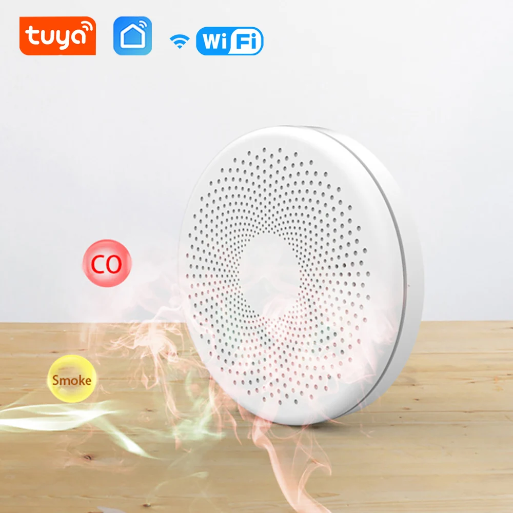 Tuya-Detector de humo de monóxido de carbono 2 en 1 para el hogar, alarma de fugas de Gas, Sensor de seguridad inteligente, WIFI