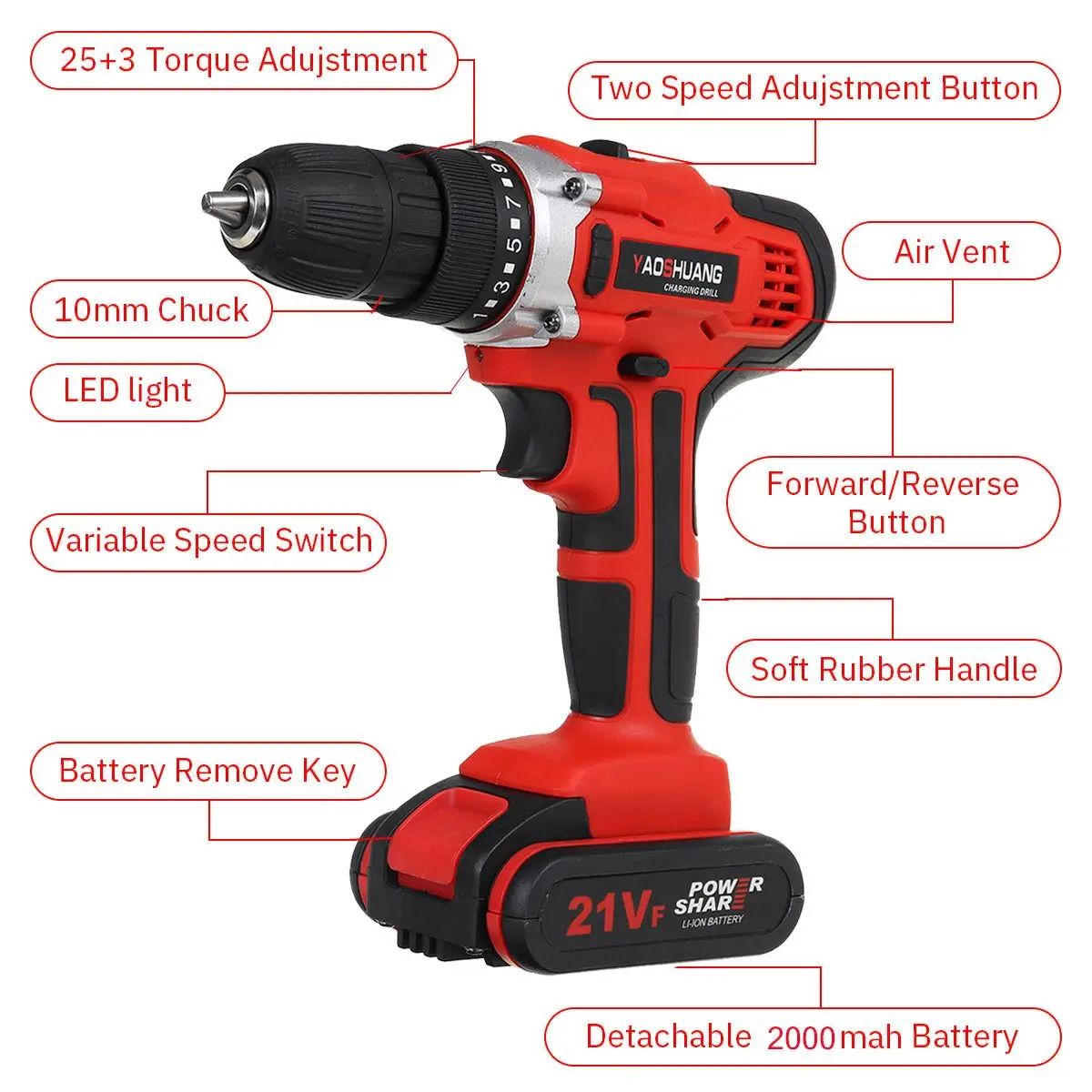 21V Cordless Drill Impact Electrical Screwdriver