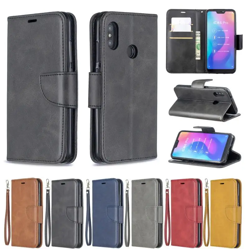 Matte PU Leather Flip Case for Xiaomi Mi A2 Lite Redmi 6 Pro 6A 5 Plus Note 4 5A Wallet Phone Cover Soft Cases with Rope |