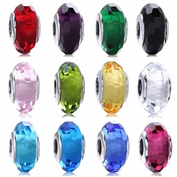 

Original Multicolor Teal Faceted Lampwork Murano Glass Beads Fit 925 Sterling Silver Charm Bracelet Bangle DIY Jewelry