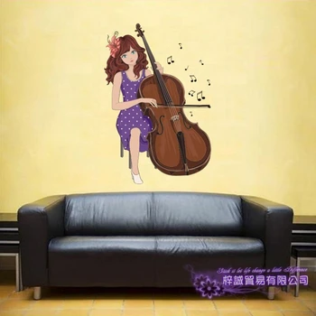 

Music Cello Store Shoes Wall Sticker Cute Girls Decoration Clothing Store Decal Cloakroom Showcase Decor Glass Decal
