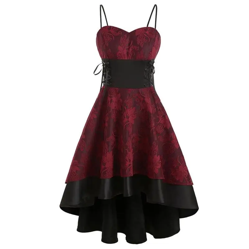 Dress 2 Red UIDEAZONE готическое винтажное кружевное лоскутное женское платье размера плюс готическое Бандажное женское платье на тонких бретелях 5XL - Цвет: Dress 2 Red
