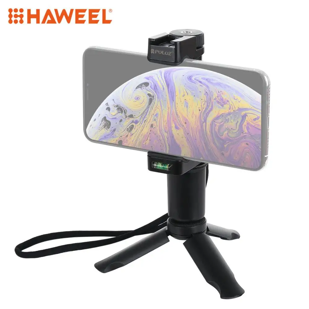

HAWEEL PULUZ Folding Plastic Tripod + Vlogging Live Broadcast Handheld Grip ABS Mount with Cold Shoe & Wrist Strap for iPhone