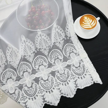 

White Floral Fabric Embroidered Tulle Window Curtains Living Room Sheer Fashion European Voile Salon Lace Fabric Valances Decor