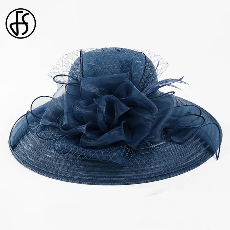 FS White Elegant Wedding Bride Church Straw Hats For Women Ladies