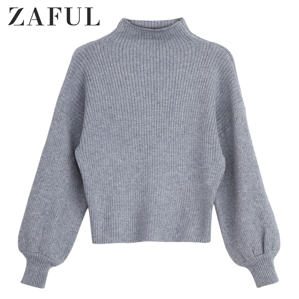 ZAFUL Long Wide Sleeve Funnel Collar Jumper Sweater Women Turtleneck Solid Khaki Loose Pullover Warm Winter Inside Tops 2019 | Женская