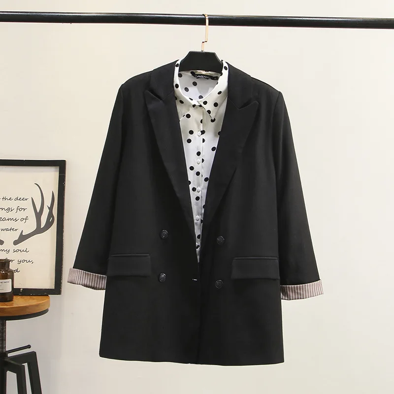 Размер XL-4XL, Женская куртка, Женское пальто, повседневный двубортный свободный черный блейзер с длинным рукавом, женский маленький костюм, высокое качество