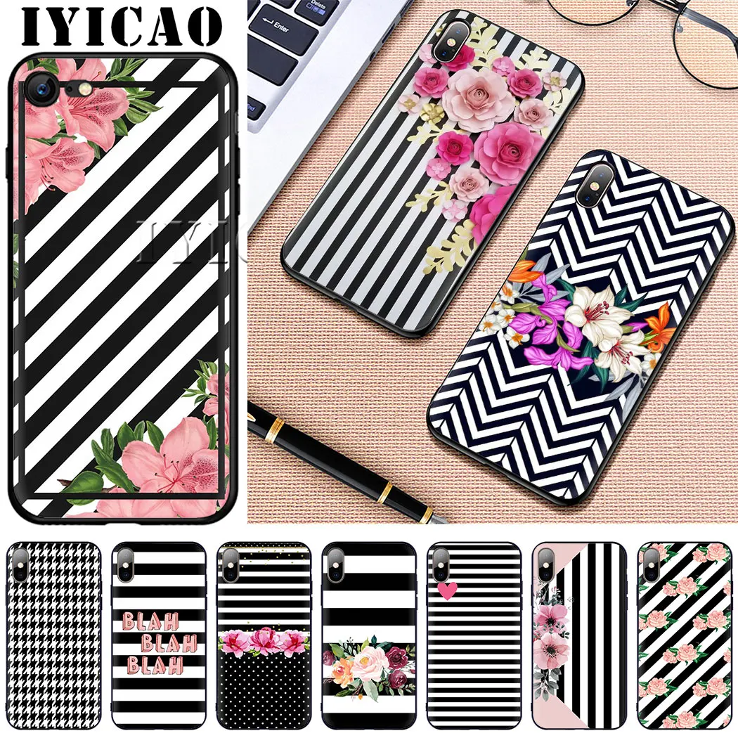 IYICAO черный белый полосатый Мягкий силиконовый чехол для iPhone 5 6 S 7 8 Plus X XS XR Max Case |