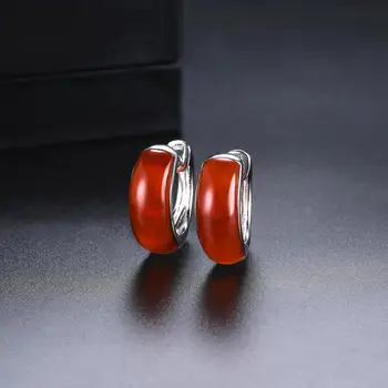 

2020 New Arrival Luxury Big Clip Earring Jewelry Natural Red Agate Solid 925 Silver Earrings 23x21mm For Fashion Party Gift