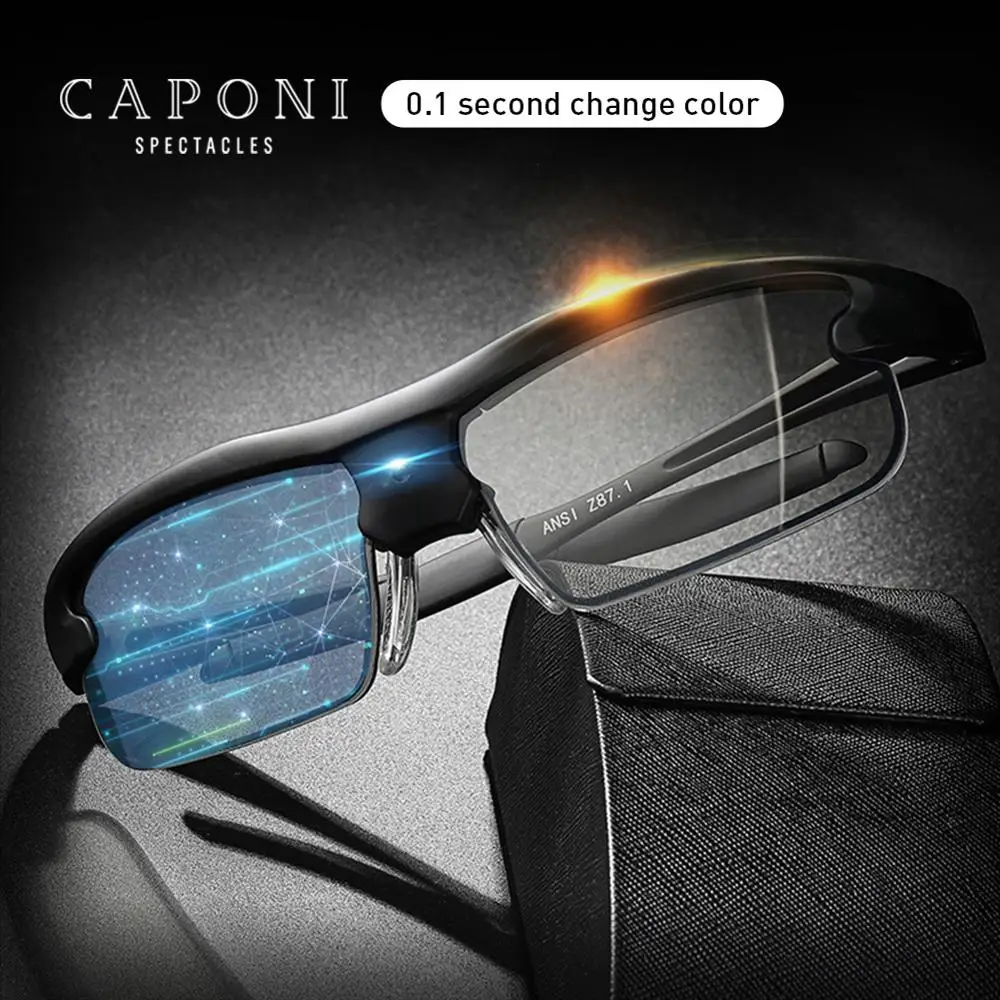 CAPONI 0.1 Second Intelligent Color Change Sunglasses Photochromic Polarized Shade Vintage Sports Driving Sun Glasses Men BS0087