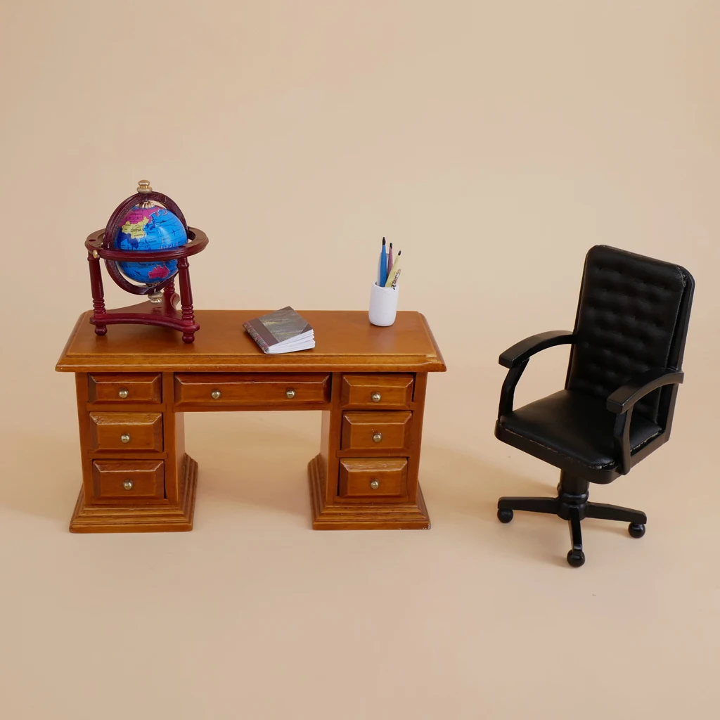 Dollhouse Miniatures Furnitures 1:12 Scale Mini Blue Rotatable Globe with Wood Stand