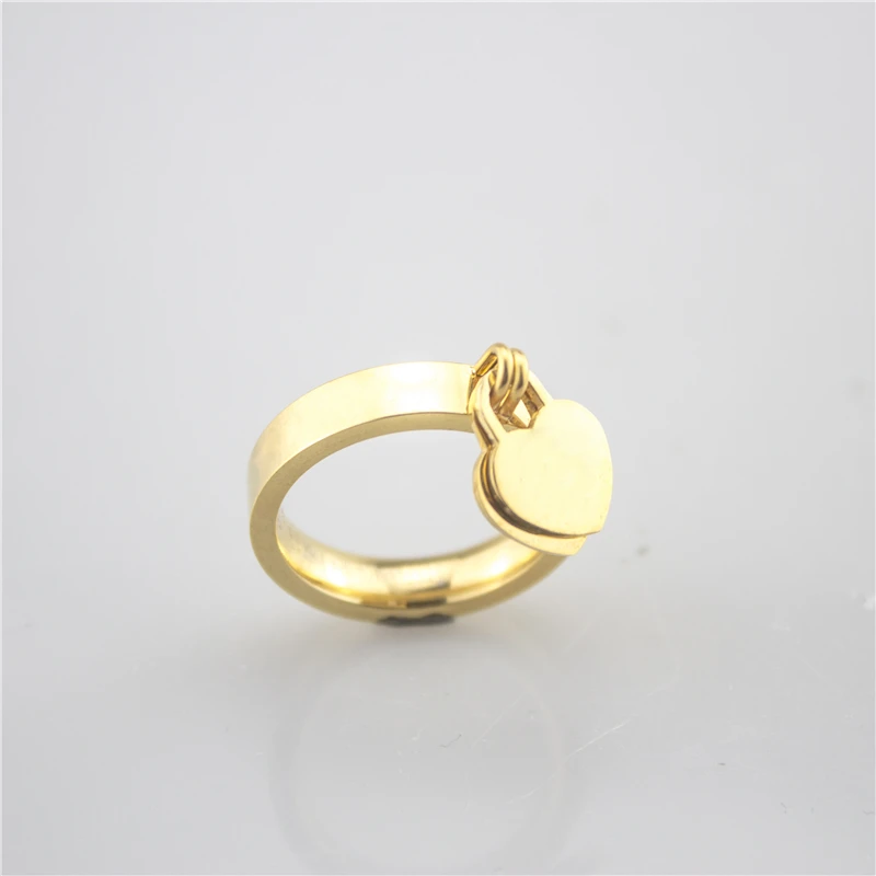 

Luxury Gold Color Double Heart Ring With Logo 2020 New Arrival Stainless Steel Wedding Rings for Women Gifts Wholesale Jewelry