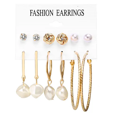 Fashion Trend New Jewelry Acrylic Faux Pearl Circle Tassel Earrings Set Geometric Crystal Cross Leaf Flower Heart Earrings