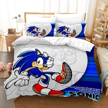 

Soft Comfortable Kids Adult Bedding Set Anime Sonic The Hedgehog Cartoon Bedclothes Bed Linens Duvet Cover Pillowcases Set