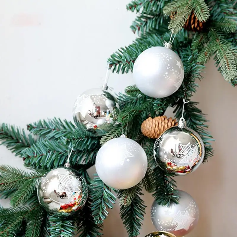 6Pcs Christmas Tree Baubles Hanging Ornaments Set Plastic Mirror Ball Decor6/8cm 