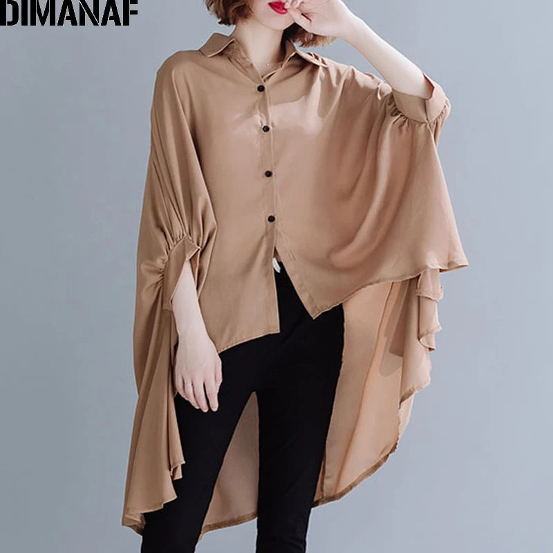 Женская шифоновая блузка DIMANAF повседневная Однотонная рубашка с рукавом летучая