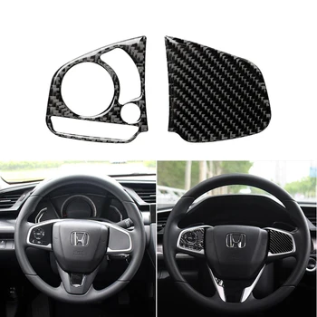 

For Honda Civic 10th 2016-2019 Accessories Car Carbon Fiber Stickers Interior Steering Wheel Switch Button Cover Trim Decoration