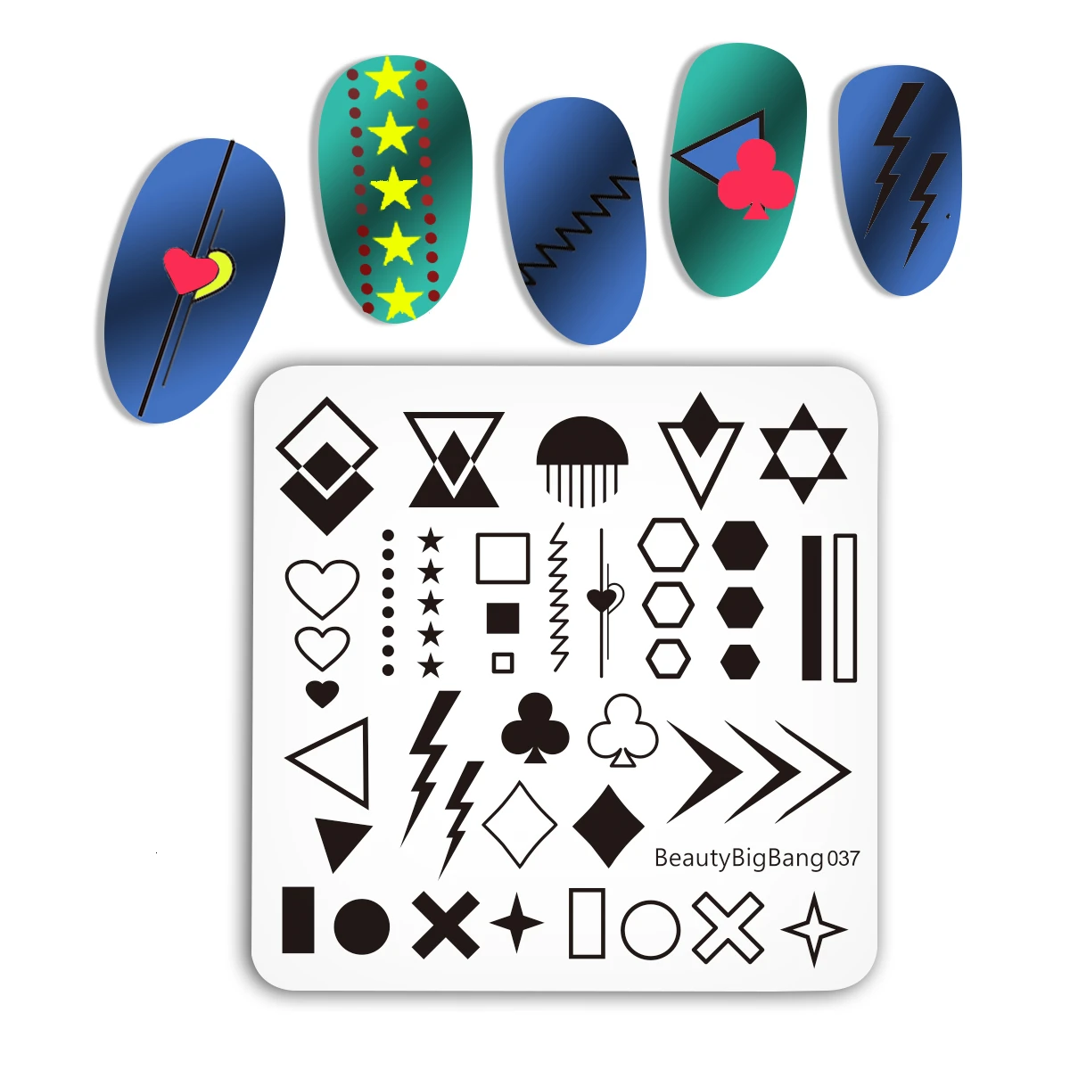 Beautybigbang набор штамповочных пластин для дизайна ногтей 5 шт. Новые 6 см квадратные шаблоны геометрические полосатые цветы тема для дизайна ногтей штамп пластины набор