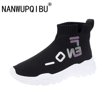 

New Breathable Ankle Boots Women Summer Sneakers Flat Platform Shoes Woman Sock Shoes Luminous High-top Socks Flying Woven Shoes