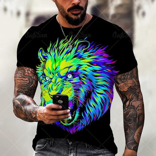 3D printing Lion Men T-Shirt Fashion O-Neck Casual Trend Short Sleeve Oversized T-Shirt Selling Punk Streetwear All-Match Tops OFSM-00856
