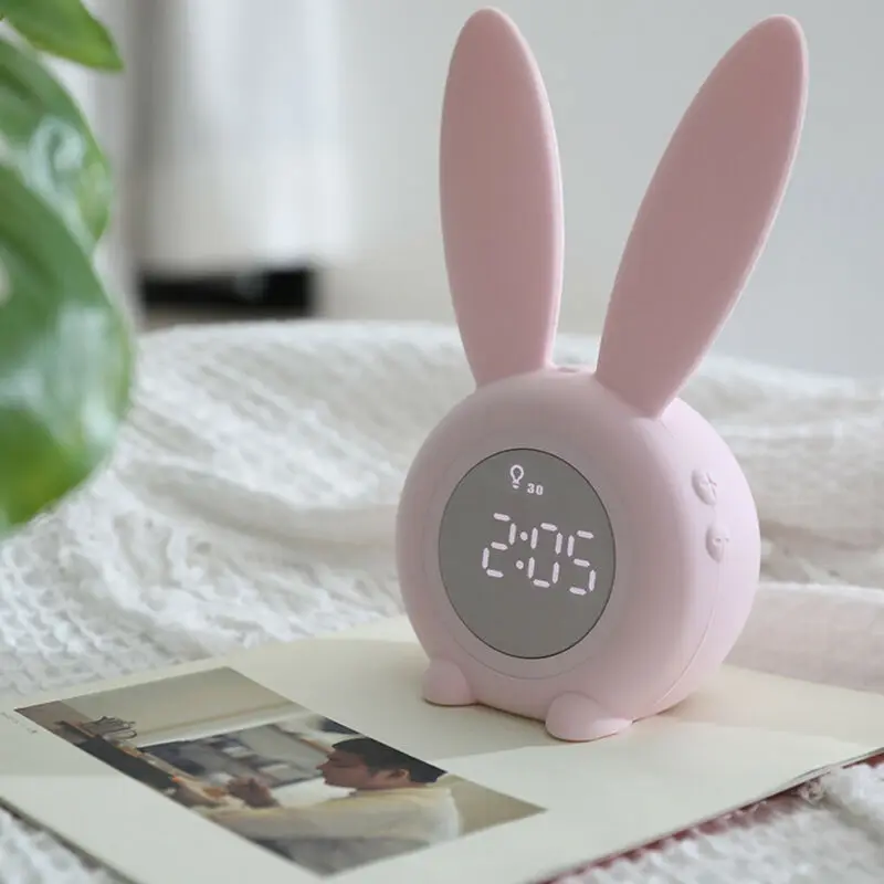ABS+Silicone Rabbit Timing Alarm Clock Creative Led Electronic Clock Night Table Bedside Kids Adult Travel Home Office Decor