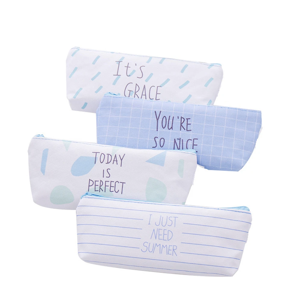 

1pcs Kawaii Canvas Fresh Ocean Blue Letters Pencils Case School Supplies Stationery Gift School Cute Pencil Box Pencil Bags