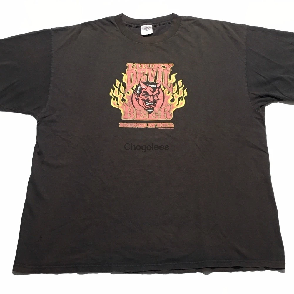 2000 счастливый дьявол пиво в Хелле модная потертая Винтажная Футболка Размер 2XL |