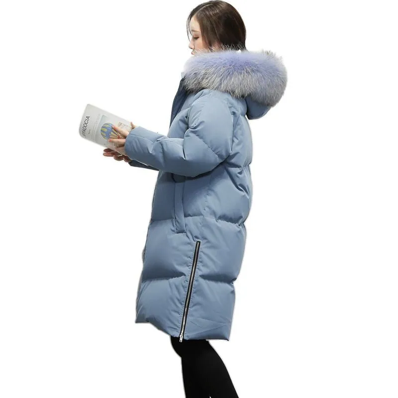

2019 New Winter Women Big Real Raccoon Fur White Duck Down Long Coat Ladies Loose Casual Thick Warm Jacket Parkas Chaqueta C211
