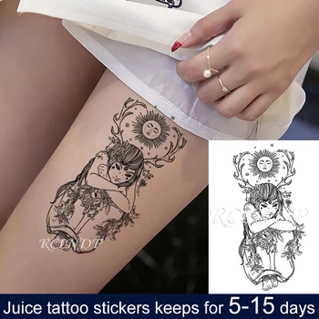 

Waterproof Temporary Juice Tattoo Sticker Sun Goddess Planet Plant Flash Tatoo Fake Tatto Arm Leg Back Art for Men Women