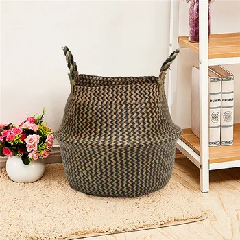 

Foldable Handmade Rattan Woven Flower Basket Natural Seagrass Clothing Storage Basket Home Decoration Flower Basket 38*36CM