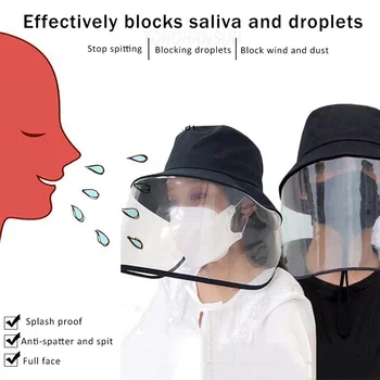

Protective Transparent protective Mask Anti-fog flu Coronaflu Saliva Face Masks Windproof Fisherman Hat With Protection Cap