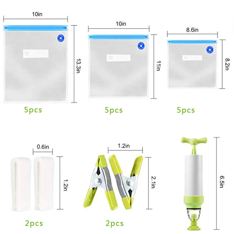 20pcs Vacuum bag Хранение еды вакуумное сжатие Ziplock мешок многоразового использования сохранение продуктов в свежем состоянии уплотнение пакет кухонный Органайзер ручной вакуумный насос машина - Цвет: 20pcs Vacuum bag