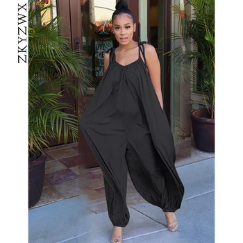 

ZKYZWX Sexy Loose Rompers Womens Jumpsuit Summer Clother One Piece Club Body Outfits Plus Size Backless Spaghetti Strap Overalls