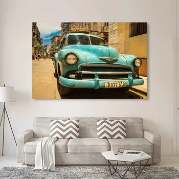 

Canvas Painting Cuba Street Vintage Car Retro Vehicle Front view Picture Wall Art Posters and Prints Modern Home Room Decoration