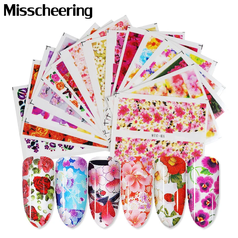 Mix Designs Nail Art Sticker Set Water Transfer Nail Stickers 3D Black White Lace Decal Wraps Charm Decor Nail Art Decorations