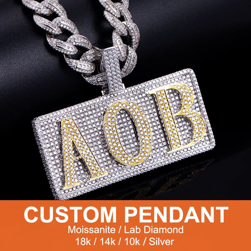 Custom Moissanite Pendant Iced Out Men Hiphop Letter 18K 14K 10K