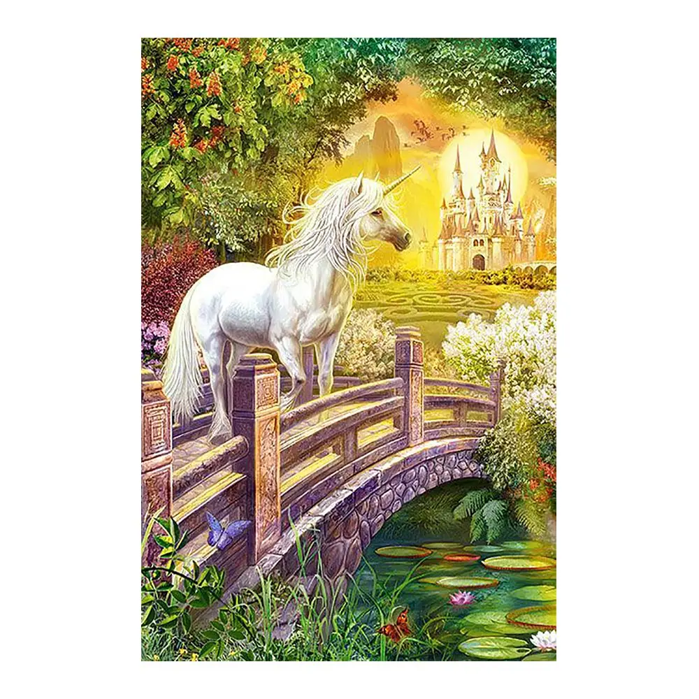 

White Unicorn Diamond Painting animal Round Full Drilling DIY Toy sticking drill cross stitch scenic Mosaic Embroidery