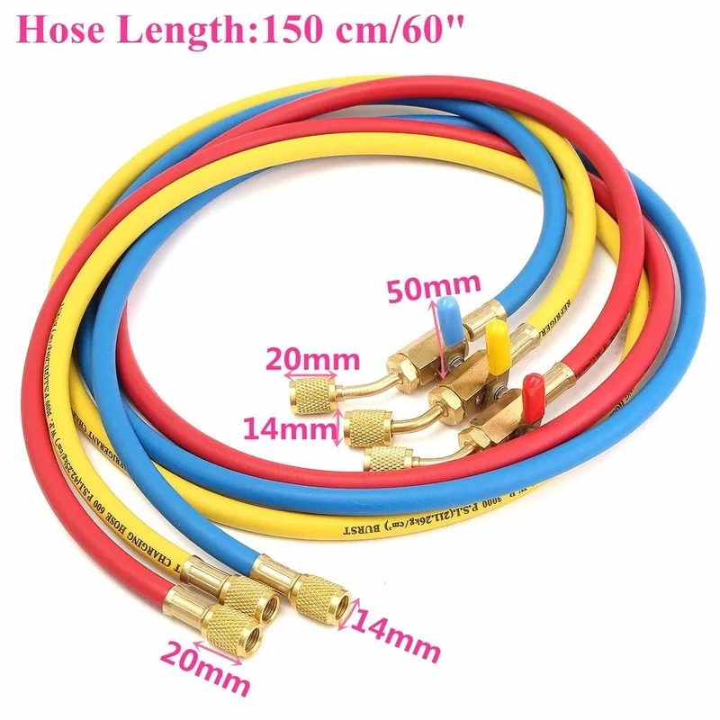 Car AC Charging Hoses Tube for R410a R134a R22 Air Conditioning Refrigerant Tube 1/4Inch SAE 600 PSI Charging Hoses hose connectors