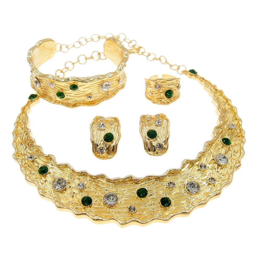 Hot Selling Brazilian Gold Jewelry Set Luxury Italian Gold Color Necklace Wedding Party Jewelry