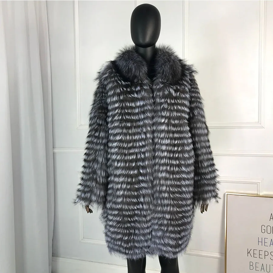 

CNEGOVIK Women's hot silver fox fur coat natural long fur coats real fox fur coat plus size