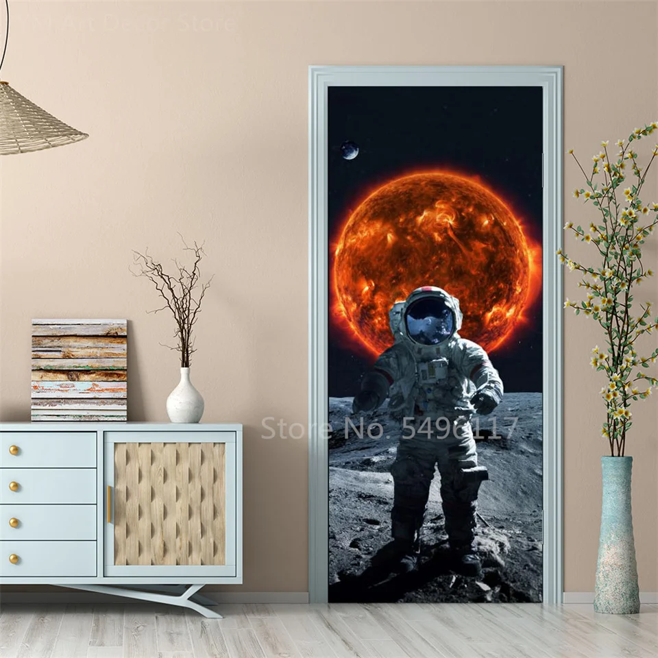 3D Adesivi Per Porte Murale Autoadesivo Astronauta Spaziale Decorazione Della Casa Adesivi Murali Soggiorno Camera Da Letto Adesivi Rimovibili Per