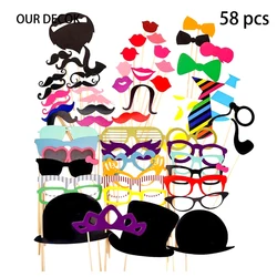 Whimsical Celebration Photobooth Props Set - Fun Glasses & Decoration Kit for Weddings, Birthdays, and Baby Showers (58 pcs)