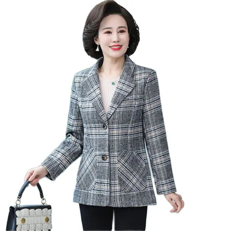

Сезон весна-осень; Женская верхняя одежда 2021 мода новый большой Размеры: пиджак в клетку для мальчика зимние куртки среднего возраста Женские Блейзер Пальто размера плюс Размеры 5XL A495