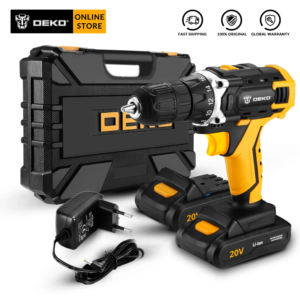 

DEKO Sharker 20V Electric Cordless Drill with LED Light Lithium Battery Mini Power Driver for Woodworking Home DIY Screwdriver