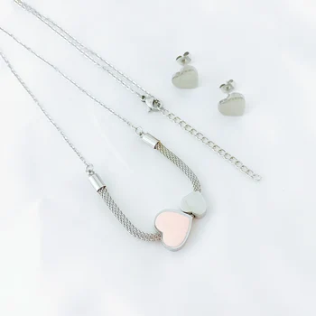 

316L Heart pendant Necklace Heart New Pattern Gold jwelry for women Steel Enamel Pink Colour Double Short Women Wholesale