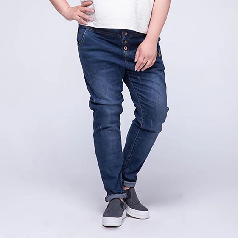 TUHAO 7XL 6XL 5XL размера плюс джинсы для женщин в стиле бойфренд Осень Зима Высокая талия джинсы для женщин крест брюки джинсы Femme LZ10 - Цвет: Синий