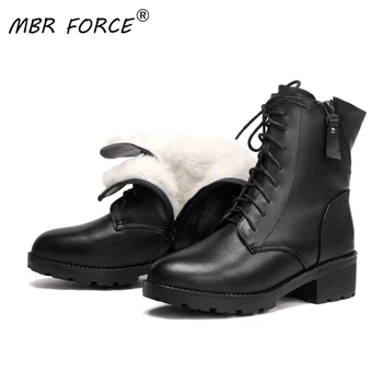 

MBR FORCE Genuine Leather All Wool female Boots Women British Style 2020 New Retro Short Ladies Casual Woman Boots winter black