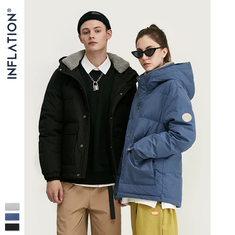INFLATION Men Warm Winter Down Coat 2020 Streetwear High Wool Collar Thick Jacket &amp 9757W | Мужская одежда