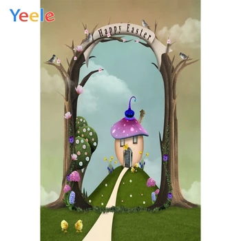 

Happy Easter Spring Eggs House Flower Tree Rabbit Baby Backdrops Photography Vinyl Photographic Background For Photo Studio